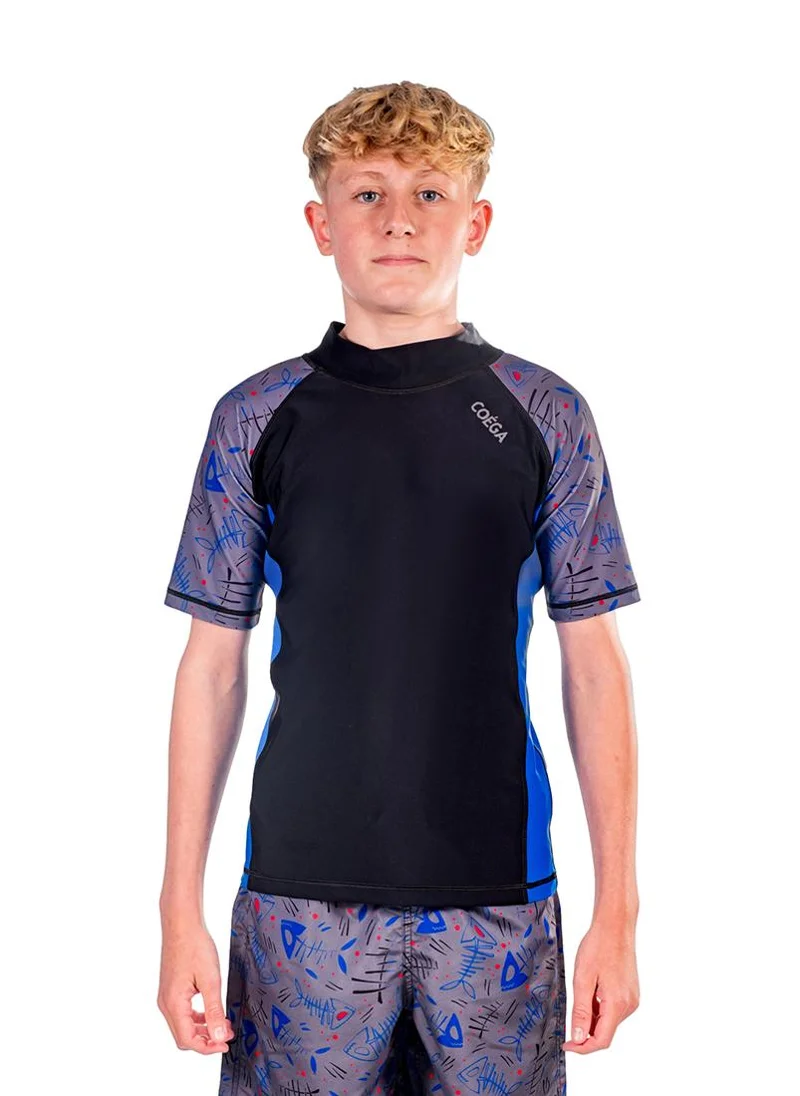 كويجا صن وير COEGA Youth Boys Rashguard Short Sleeve - Blue Black Fish