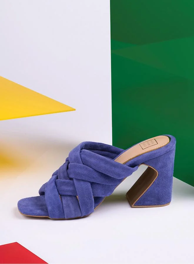 Take Two Women Blue Plain Criss Cross Leather Block Heel Sandals By Heel Your Sole