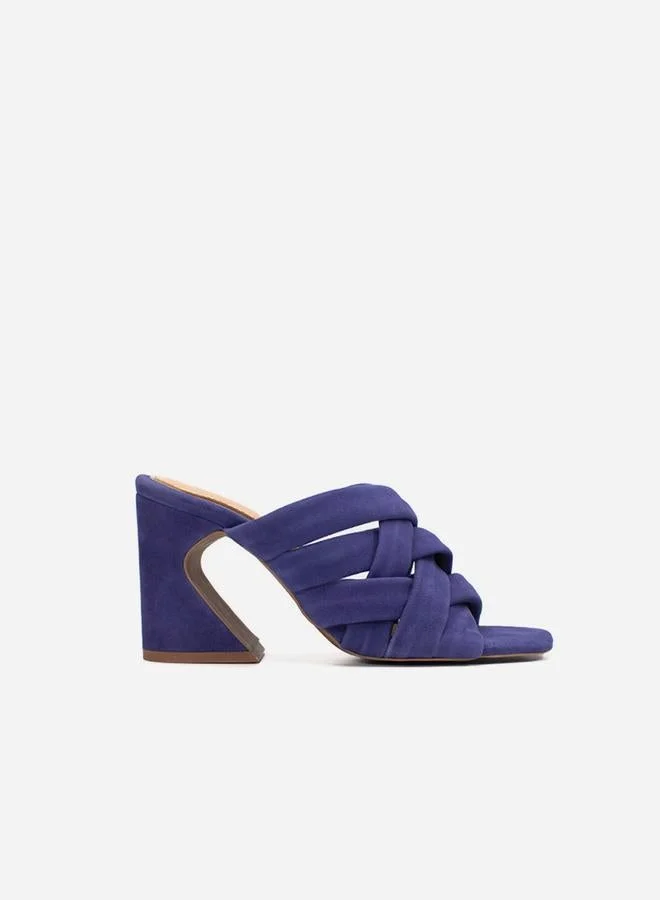 Take Two Women Blue Plain Criss Cross Leather Block Heel Sandals By Heel Your Sole