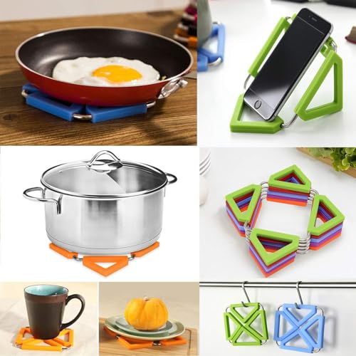 EZYHOME 5Pcs Silicone Trivet Mat Expandable Hot Pot Holder with Stainless Steel Frame for Home Kitchen Heat Resistant Insulated Hot Pads Coasters Table Dish Mat Tableware Placemat - Image 4