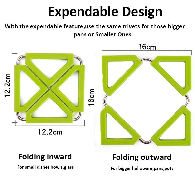 EZYHOME 5Pcs Silicone Trivet Mat Expandable Hot Pot Holder with Stainless Steel Frame for Home Kitchen Heat Resistant Insulated Hot Pads Coasters Table Dish Mat Tableware Placemat - Image 2