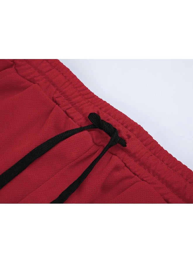 FLYFIREFLY Men's Gym Workout Shorts Running Lightweight Athletic Short Pants Bodybuilding Training, Red, L - Image 5