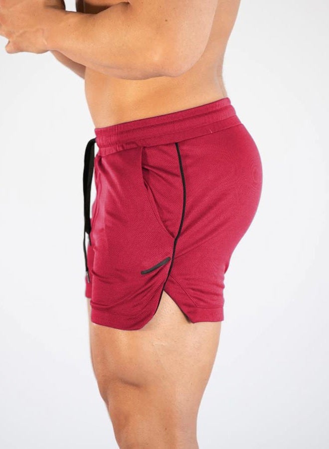 FLYFIREFLY Men's Gym Workout Shorts Running Lightweight Athletic Short Pants Bodybuilding Training, Red, L - Image 3