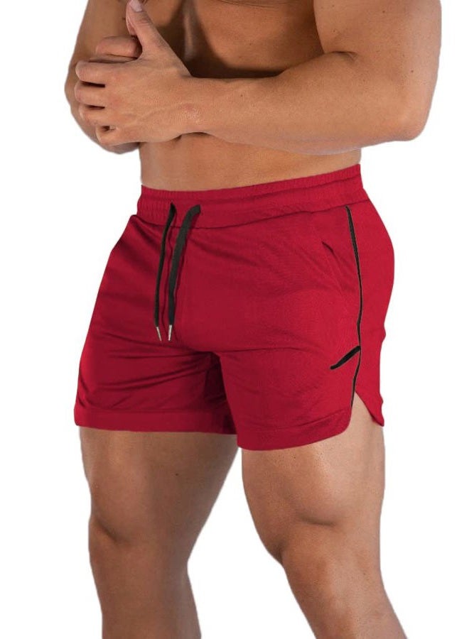 FLYFIREFLY Men's Gym Workout Shorts Running Lightweight Athletic Short Pants Bodybuilding Training, Red, L - Image 1