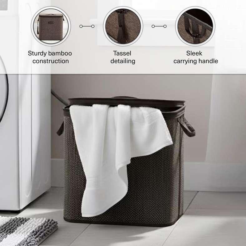 Pan Home Dorian Bamboo Laundry Hamper - Natural/Black - Image 4