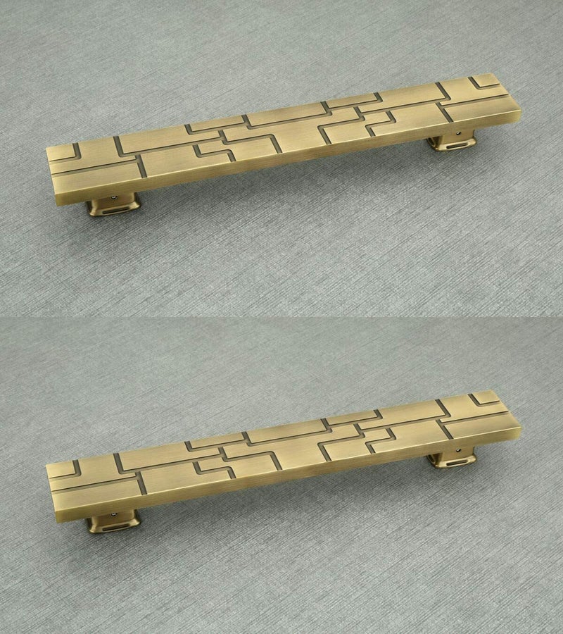 Indeed Antique Finish Brass Door Handle Set for Home,12 Inch (Pack of 2) (Design 2) - Image 1