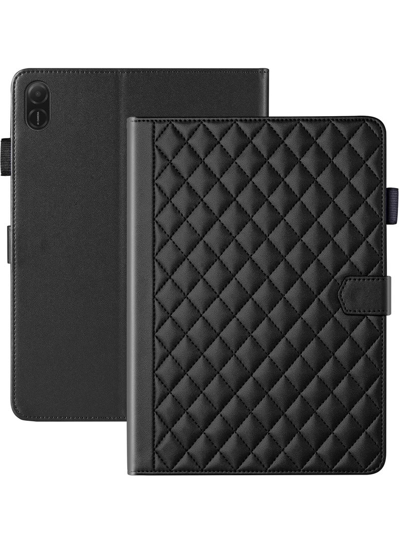 Case for Honor Pad X8a 11.0 inch, Rhombus Pattern PU Leather Multiple Viewing Angles Stand Slim Folio Cover (Black) - Image 1