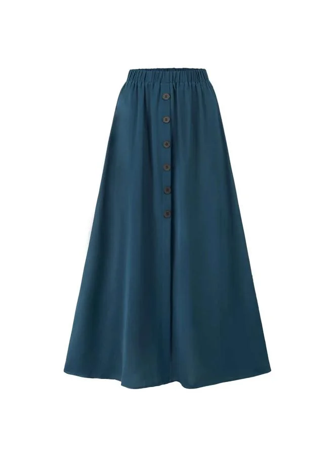 Take Two Dark Blue Button Details A-Line Maxi Skirt