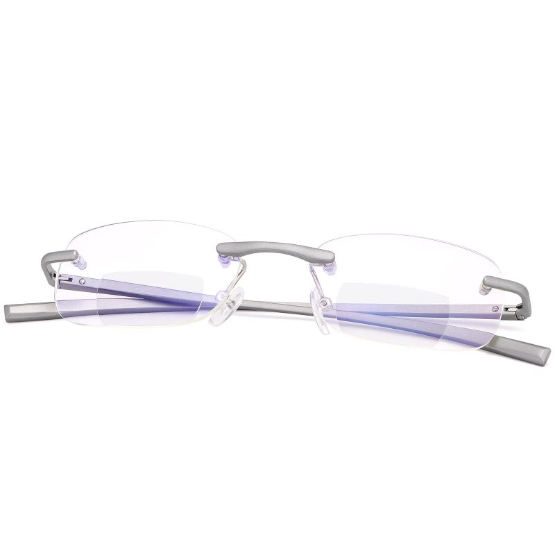 Rimless Clear Bifocal Reading Glasses Spring Hinge Blue Light Blocking Readers for Men and Women Unisex Eyewear Far Near DualUse Lightweight Magnifying Anti Glare UV Digital Fashion Eyeglasses