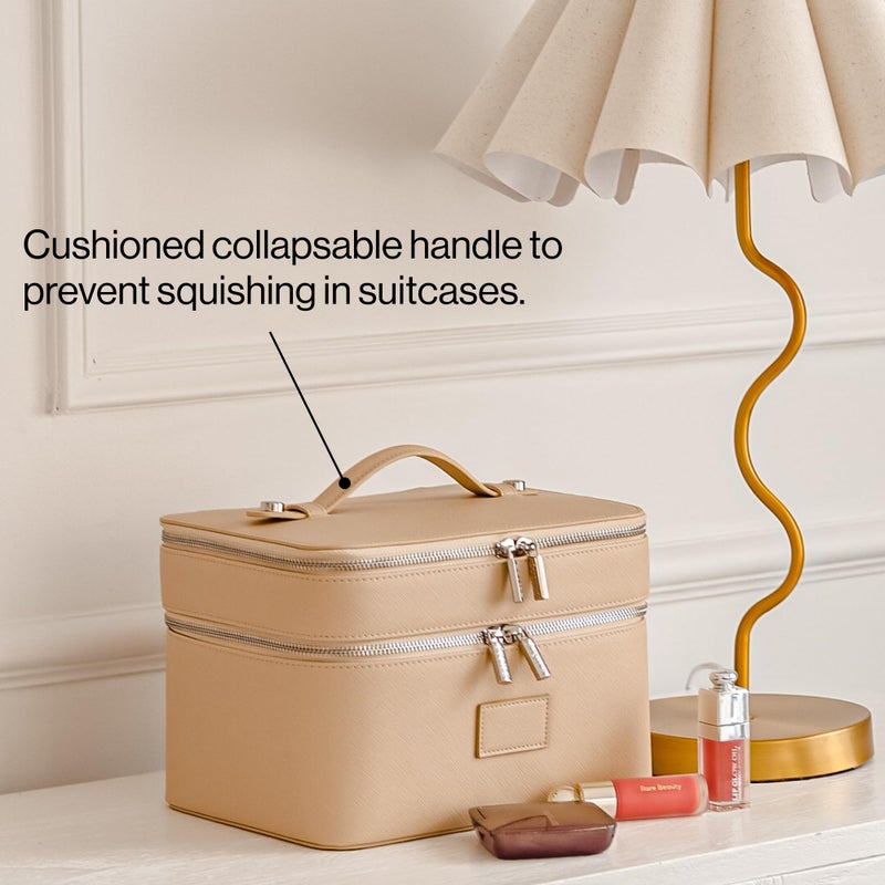 ETOILE - Duo Vanity Case Beige - Large Functional Travel Makeup Bag Organizer with Removable Divider & Mirror - Image 4