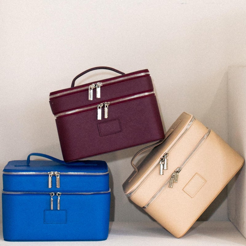 ETOILE - Duo Vanity Case Beige - Large Functional Travel Makeup Bag Organizer with Removable Divider & Mirror - Image 3