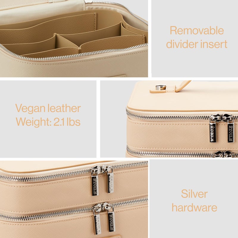 ETOILE - Duo Vanity Case Beige - Large Functional Travel Makeup Bag Organizer with Removable Divider & Mirror - Image 5