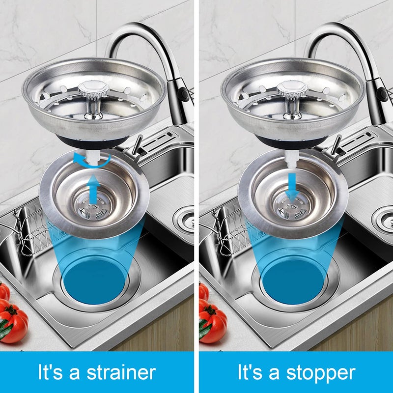 CORNERJOY 2 PCS Kitchen Sink Strainer and Stopper Combo Basket Replacement for Standard 3-1/2 inch Drain,Stainless Steel Basket with Rubber Stopper Bottom - Image 5