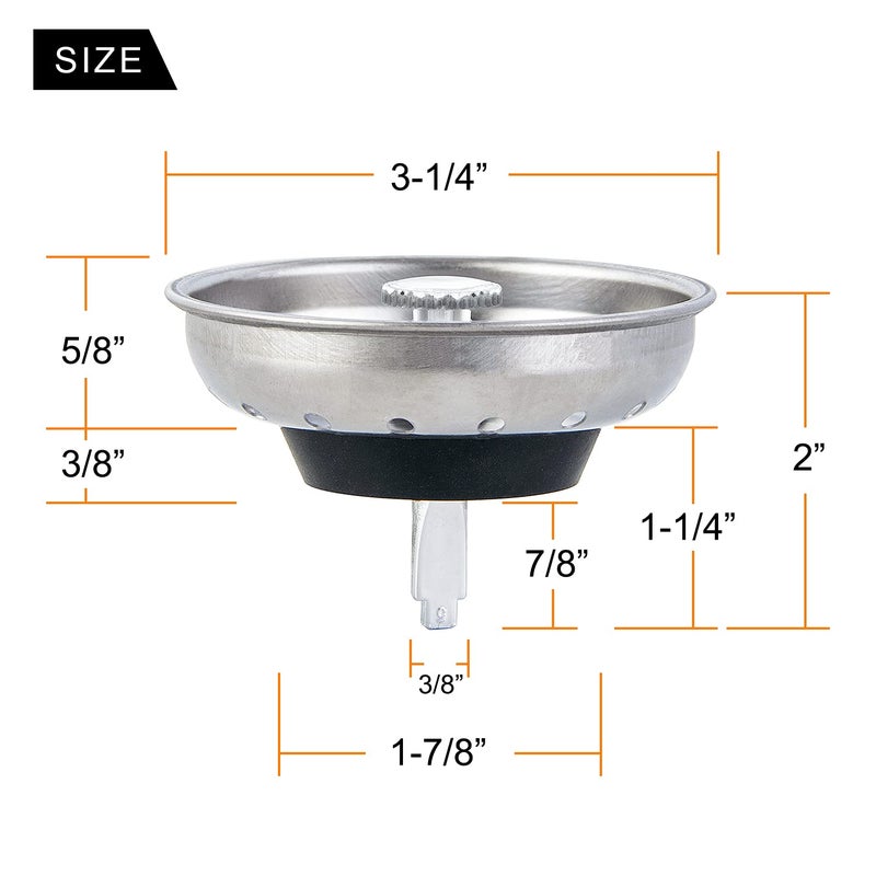 CORNERJOY 2 PCS Kitchen Sink Strainer and Stopper Combo Basket Replacement for Standard 3-1/2 inch Drain,Stainless Steel Basket with Rubber Stopper Bottom - Image 2