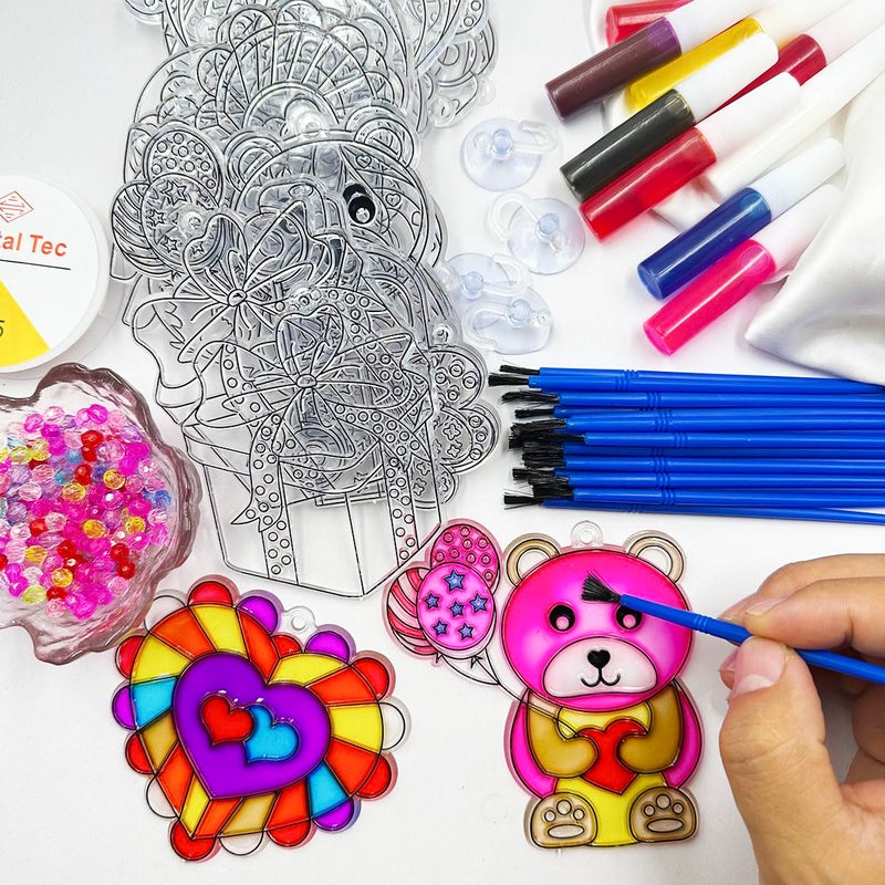 AUEKIV Valentines Suncatcher Crafts Kit 24sets Heart DIY Window Paint Art Suncatchers,Bear Sun Catchers for Valentine's Day Mother's Day Gift Exchange Classroom Art Project Party Favors - Image 3