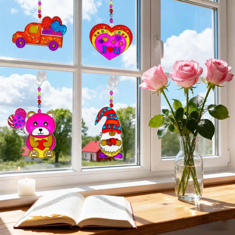 AUEKIV Valentines Suncatcher Crafts Kit 24sets Heart DIY Window Paint Art Suncatchers,Bear Sun Catchers for Valentine's Day Mother's Day Gift Exchange Classroom Art Project Party Favors - Image 4
