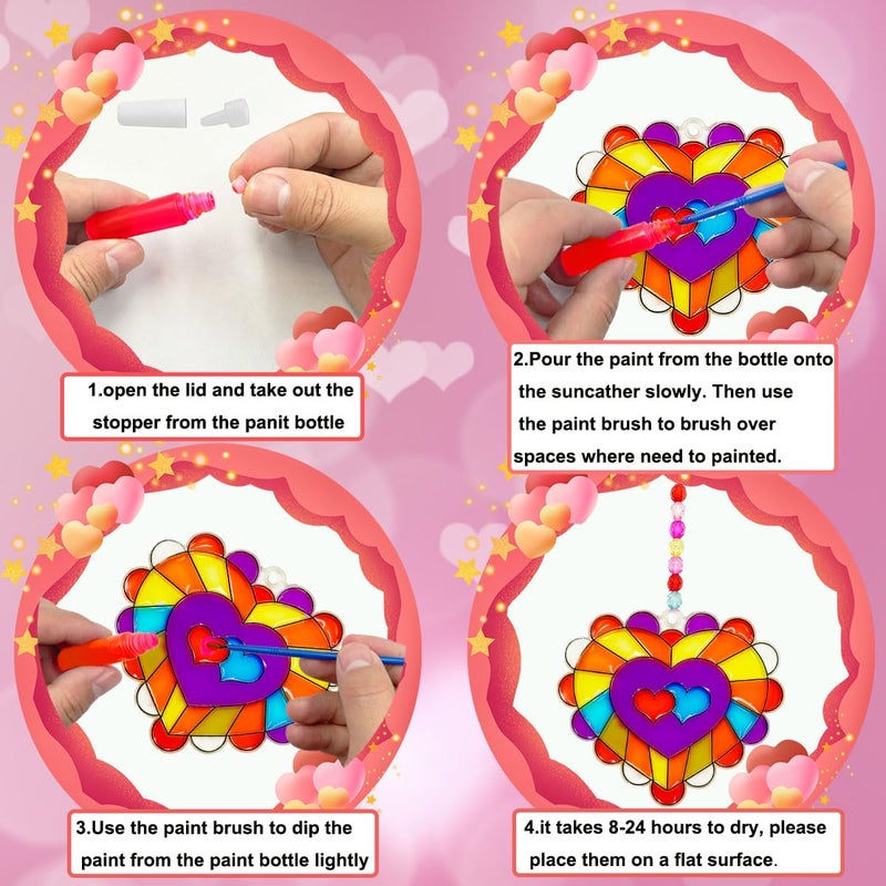 AUEKIV Valentines Suncatcher Crafts Kit 24sets Heart DIY Window Paint Art Suncatchers,Bear Sun Catchers for Valentine's Day Mother's Day Gift Exchange Classroom Art Project Party Favors - Image 2