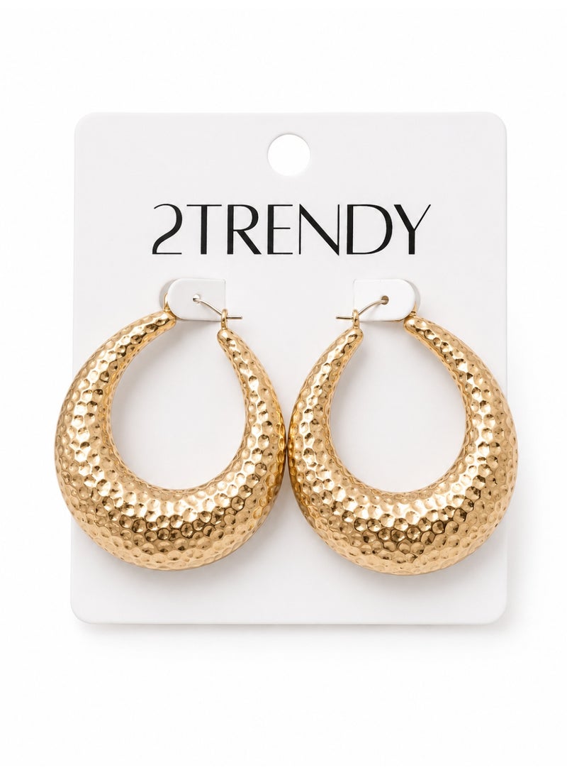 Women's Large Gold Hammered Circle Earrings