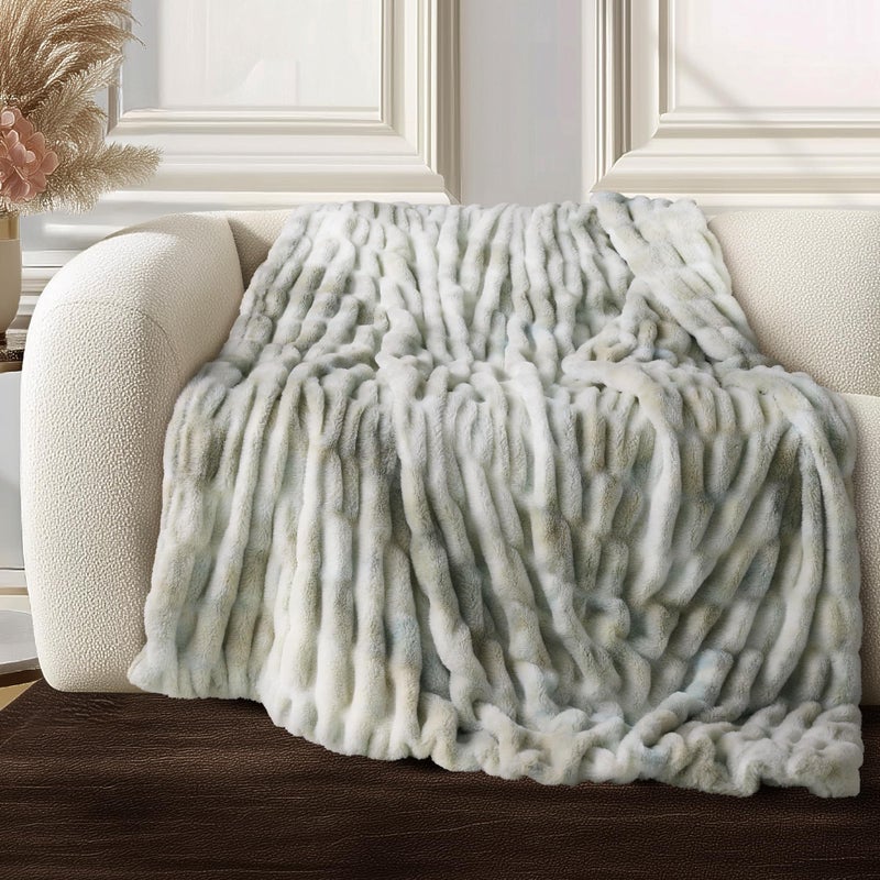 blunique Ultra Soft Cozy Faux Fur Throw Blanket, Fuzzy Plush Thick Fur Blanket, Oversize Luxury Fluffy Blanket for Couch, Sofa, Bedroom, and Living Room,50x60 Inches,Double Sided Tie-Dye Light Grey - Image 1
