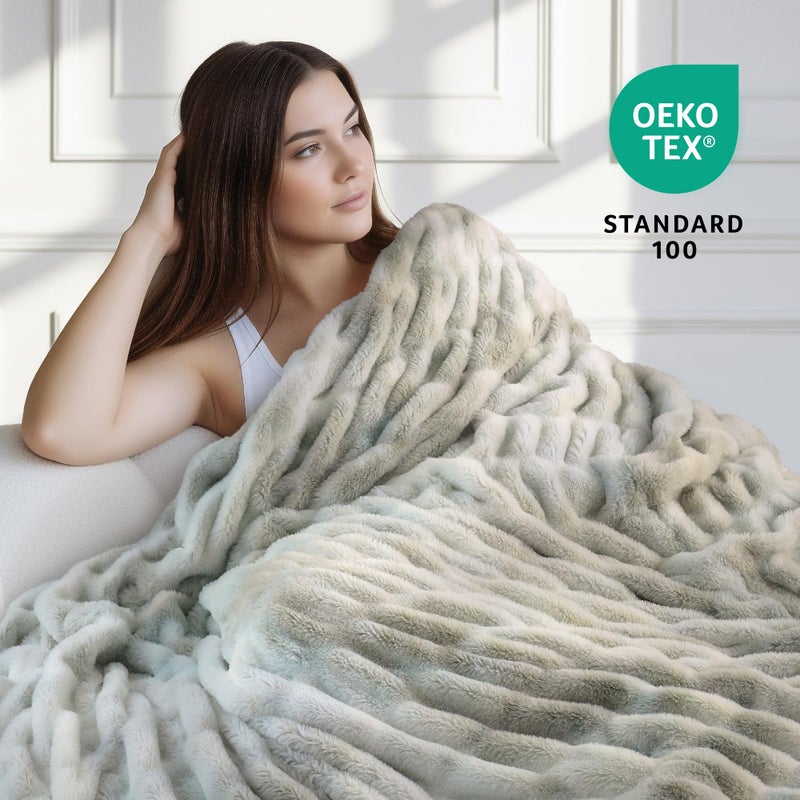 blunique Ultra Soft Cozy Faux Fur Throw Blanket, Fuzzy Plush Thick Fur Blanket, Oversize Luxury Fluffy Blanket for Couch, Sofa, Bedroom, and Living Room,50x60 Inches,Double Sided Tie-Dye Light Grey - Image 3