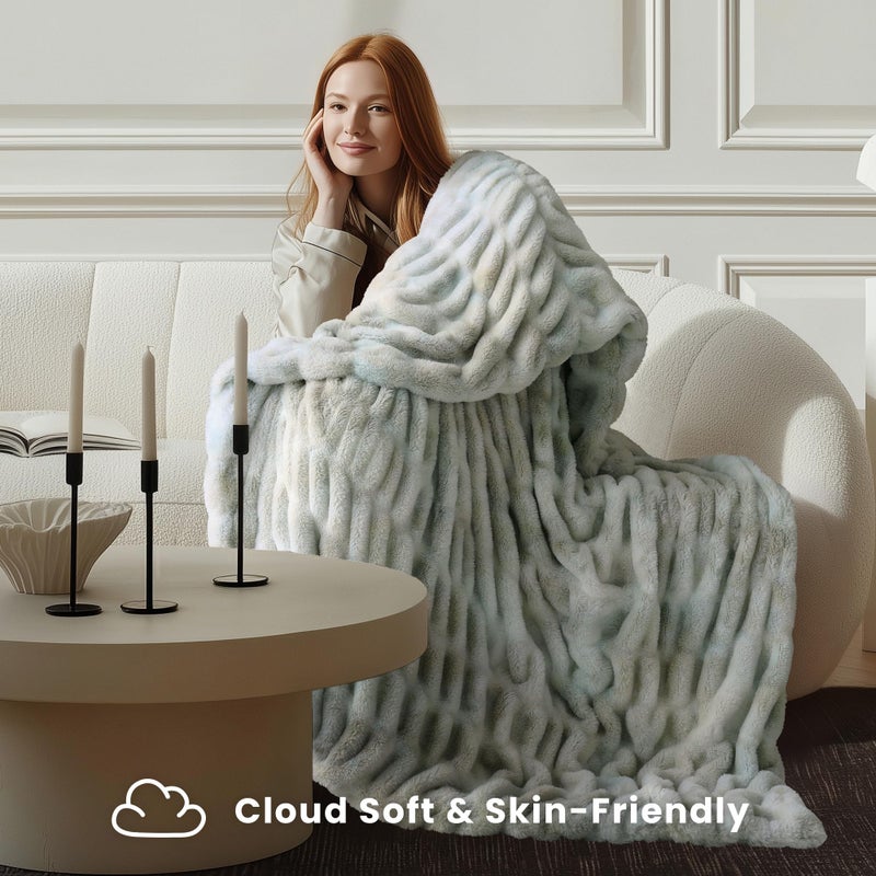 blunique Ultra Soft Cozy Faux Fur Throw Blanket, Fuzzy Plush Thick Fur Blanket, Oversize Luxury Fluffy Blanket for Couch, Sofa, Bedroom, and Living Room,50x60 Inches,Double Sided Tie-Dye Light Grey - Image 4