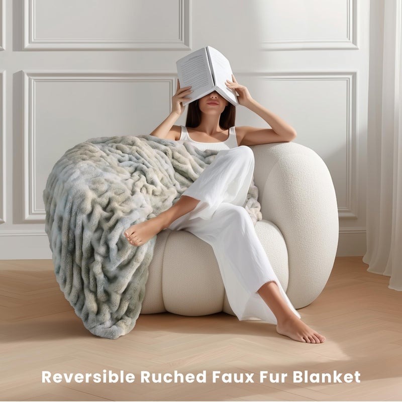 blunique Ultra Soft Cozy Faux Fur Throw Blanket, Fuzzy Plush Thick Fur Blanket, Oversize Luxury Fluffy Blanket for Couch, Sofa, Bedroom, and Living Room,50x60 Inches,Double Sided Tie-Dye Light Grey - Image 2