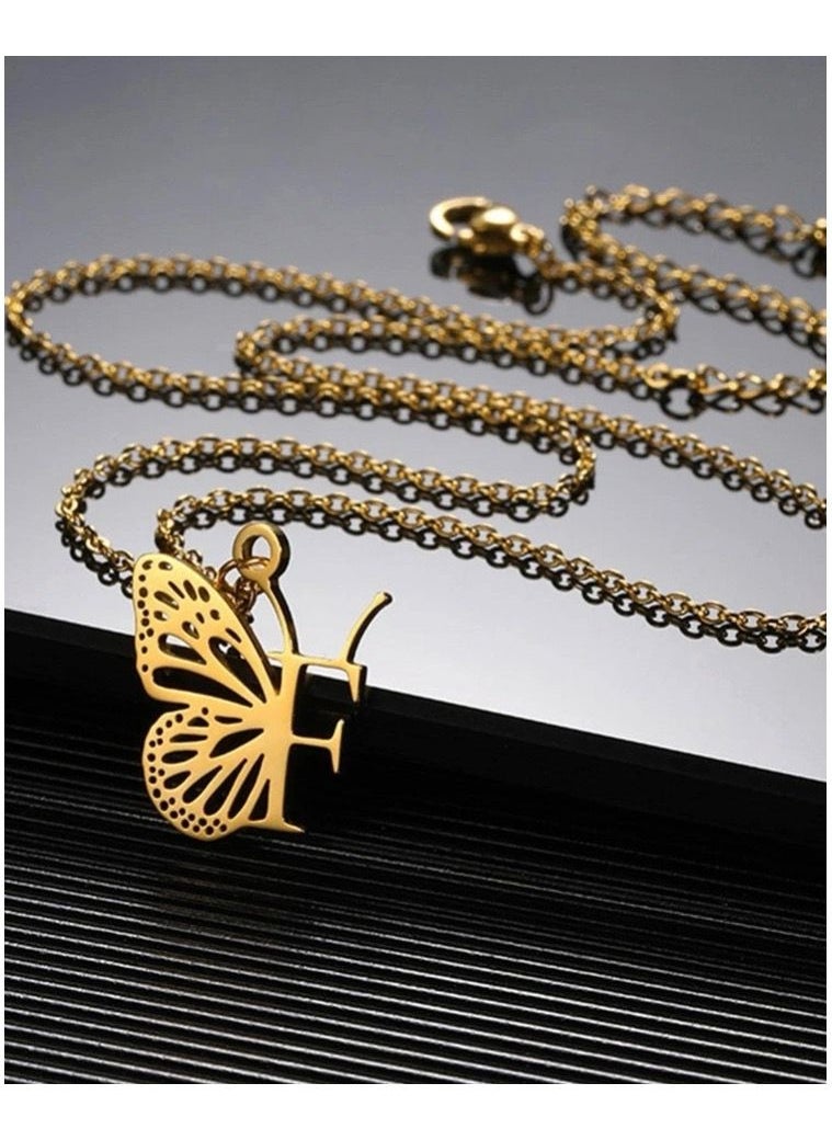 sixtyfour Trendy Gold Stainless Steel Necklace For Women Letter F 