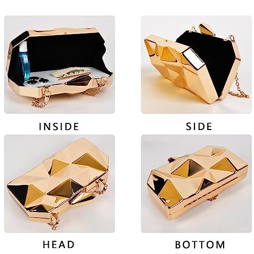 QZUnique Women's Lattice Gold Clutch Purses - Geometric Lattice Metal Evening Bag with Golden Stone Cut for Party - Image 5