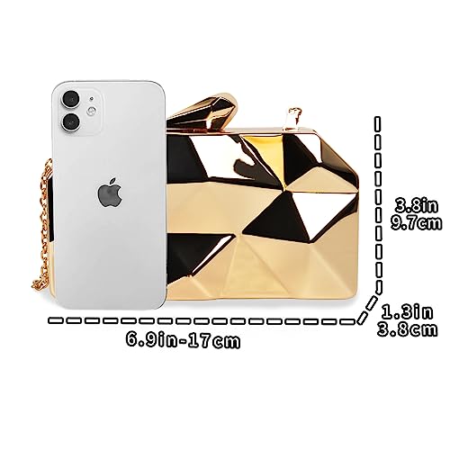 QZUnique Women's Lattice Gold Clutch Purses - Geometric Lattice Metal Evening Bag with Golden Stone Cut for Party - Image 2