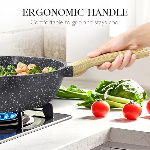 Niyam Nonstick Frying Pan Skillet, Granite Cooking Pan, Healthy and Non Toxic, Ergonomic Handles, Suitable for All Stove, PFOA Free (Black, 24) - Image 2