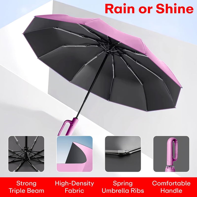 PRIME PICK مظلة سفر مدمجة مع شريط عاكس، مقاومة للرياح وحماية من الأشعة فوق البنفسجية، مقبض مضاد للانزلاق خفيف الوزن 95% حجب للأشعة فوق البنفسجية للرجال والنساء والأطفال مثالية للحماية من المطر والشمس - Image 5