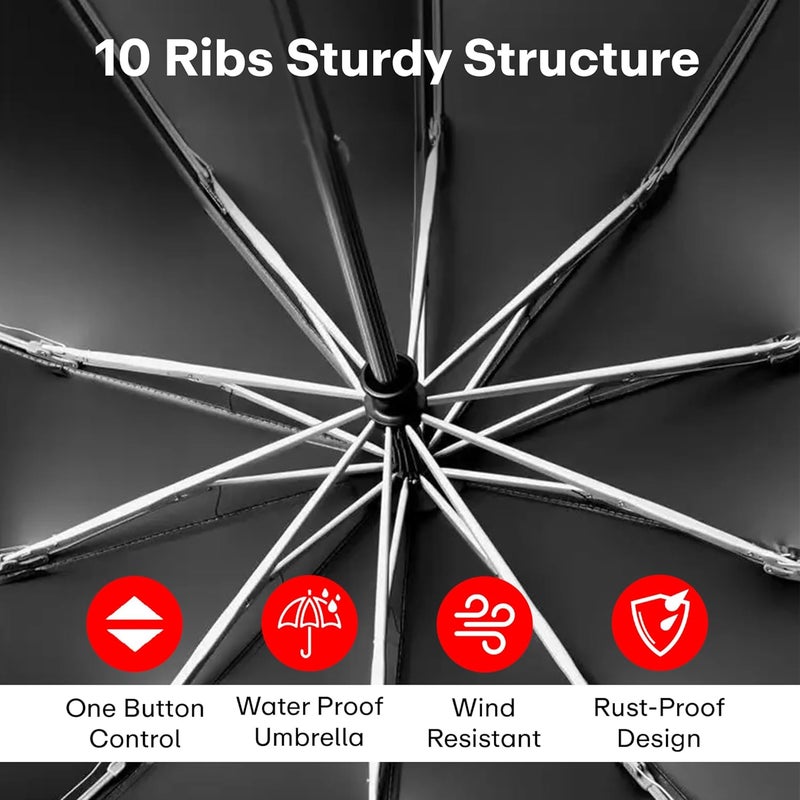 PRIME PICK مظلة سفر مدمجة مع شريط عاكس، مقاومة للرياح وحماية من الأشعة فوق البنفسجية، مقبض مضاد للانزلاق خفيف الوزن 95% حجب للأشعة فوق البنفسجية للرجال والنساء والأطفال مثالية للحماية من المطر والشمس - Image 3