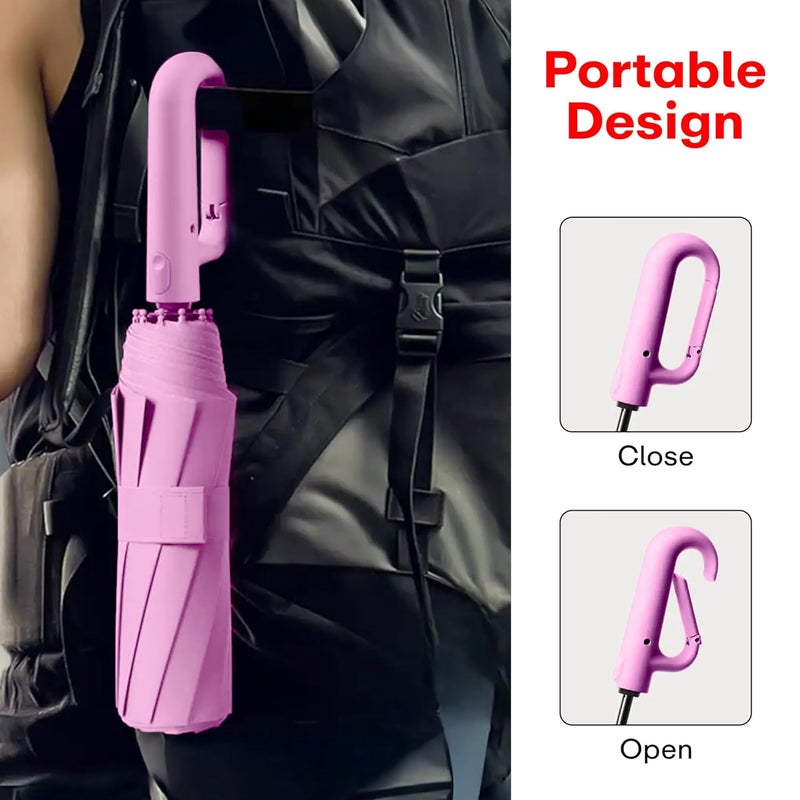 PRIME PICK مظلة سفر مدمجة مع شريط عاكس، مقاومة للرياح وحماية من الأشعة فوق البنفسجية، مقبض مضاد للانزلاق خفيف الوزن 95% حجب للأشعة فوق البنفسجية للرجال والنساء والأطفال مثالية للحماية من المطر والشمس - Image 4