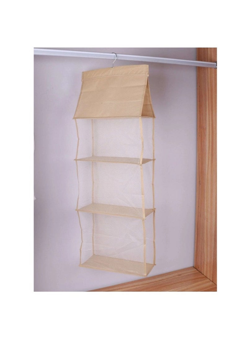 منظم حقيبة يد معلقة قابلة للفصل، حقيبة تخزين المحفظة للخزانة مع 3 أرفف حامل محفظة تخزين لخزانة الملابس نظام تنظيم المحفظة وتوفير المساحة (بيج) - Image 1