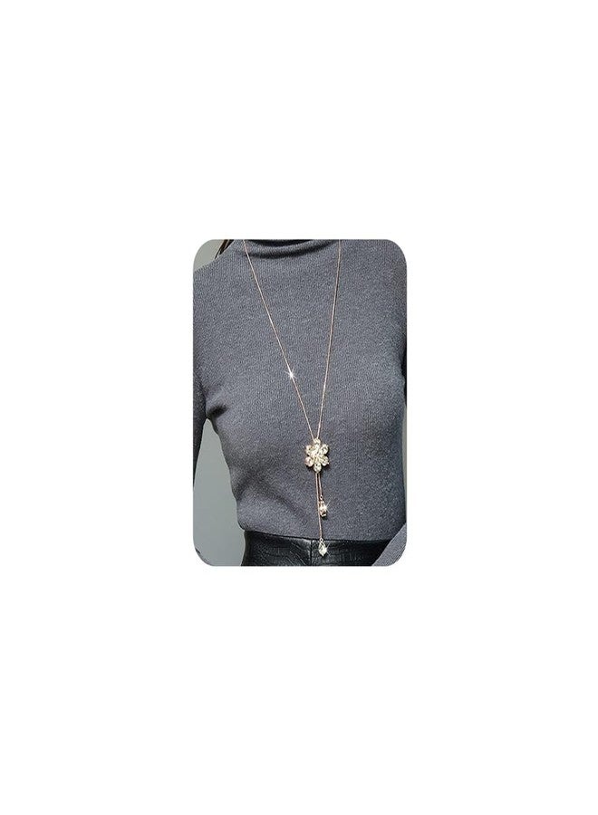 Chargances Gold Crystal Flower Pendant Necklace Long Sweater Necklace Rhinestone Pendant Y Choker Necklaces Fashion Jewelry for Women (Gold) - Image 1
