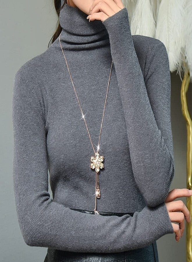 Chargances Gold Crystal Flower Pendant Necklace Long Sweater Necklace Rhinestone Pendant Y Choker Necklaces Fashion Jewelry for Women (Gold) - Image 2