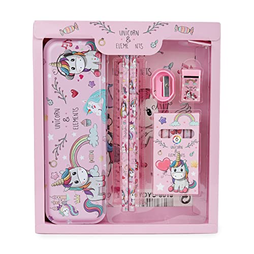 Funny Teddy Unicorn Stationary Set Unicorn Pencil Box, Pencil Sharpner Eraser Scale Kit with Mermaid Cartoon Set for Birthday Return Gift - Image 1