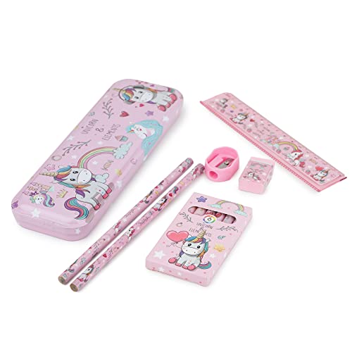Funny Teddy Unicorn Stationary Set Unicorn Pencil Box, Pencil Sharpner Eraser Scale Kit with Mermaid Cartoon Set for Birthday Return Gift - Image 3