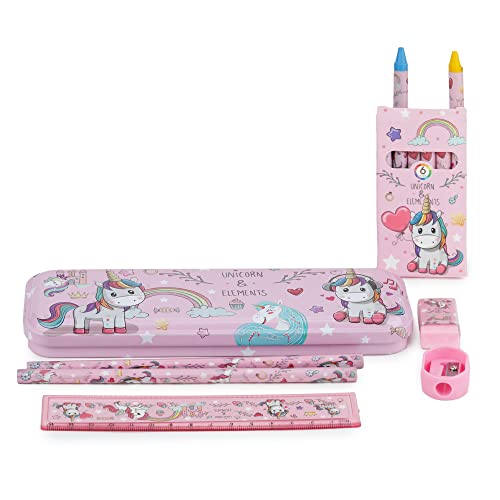 Funny Teddy Unicorn Stationary Set Unicorn Pencil Box, Pencil Sharpner Eraser Scale Kit with Mermaid Cartoon Set for Birthday Return Gift - Image 2