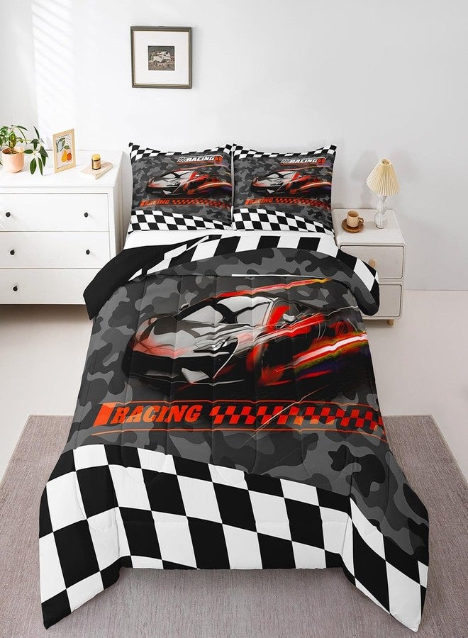 Feelyou Red Racing Car Bedding Set Twin Size Kids Boys Speed Race Car Comforter Set for Teens Toddler Extreme Sports Duvet Set Camouflage Quilt Set 2Pcs - Image 1