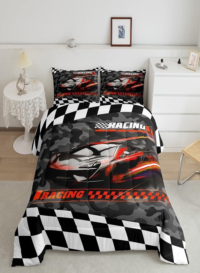 Feelyou Red Racing Car Bedding Set Twin Size Kids Boys Speed Race Car Comforter Set for Teens Toddler Extreme Sports Duvet Set Camouflage Quilt Set 2Pcs - Image 2