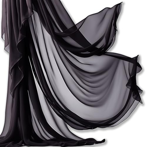 Barcelonetta | Chiffon Fabric | Decoration, Drapery Fabric | Halloween Decoration | for Arbor, Arch, Canopy, Table and Chair Decoration (Black, 5 Yards) - Image 1