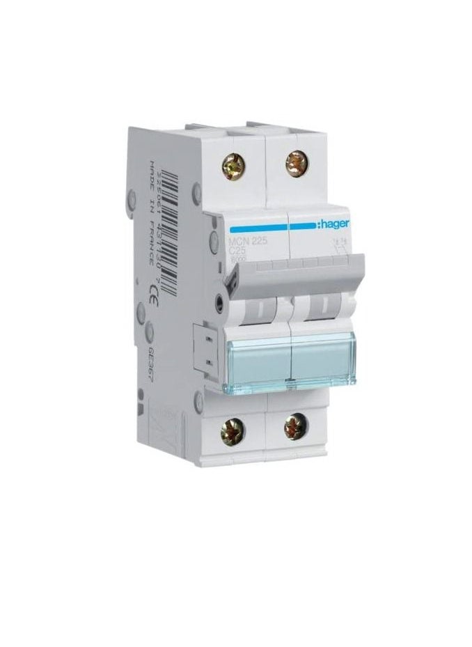 Hager - HAGER Miniature circuit breaker double pole 25A 6KA DP MCB TYPE C MCN225 *ONEKONEKT - Image 1