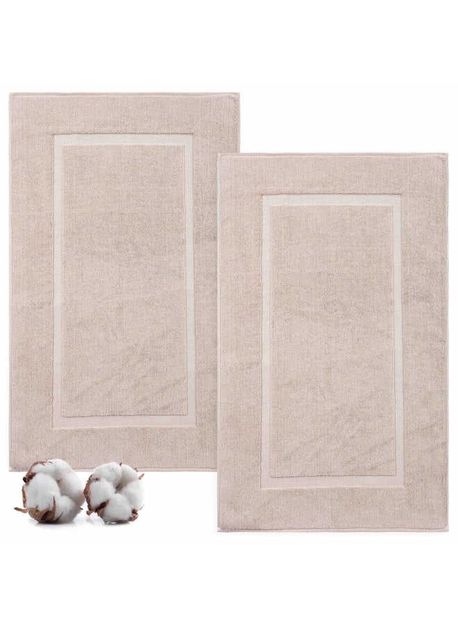 TEXTILOM Textilom Luxury 2 Pack Banded Cotton Bath Mats For Bathroom Floor   Hotel  Spa  Tub  Shower Bath Mat Floor Towel Set    Machine Washable And Soft And Absorbent And Quick Dry  20  X34   - Beige - Image 1