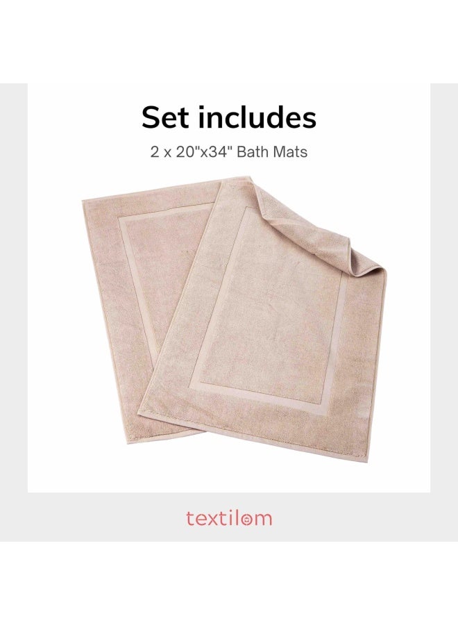 TEXTILOM Textilom Luxury 2 Pack Banded Cotton Bath Mats For Bathroom Floor   Hotel  Spa  Tub  Shower Bath Mat Floor Towel Set    Machine Washable And Soft And Absorbent And Quick Dry  20  X34   - Beige - Image 4