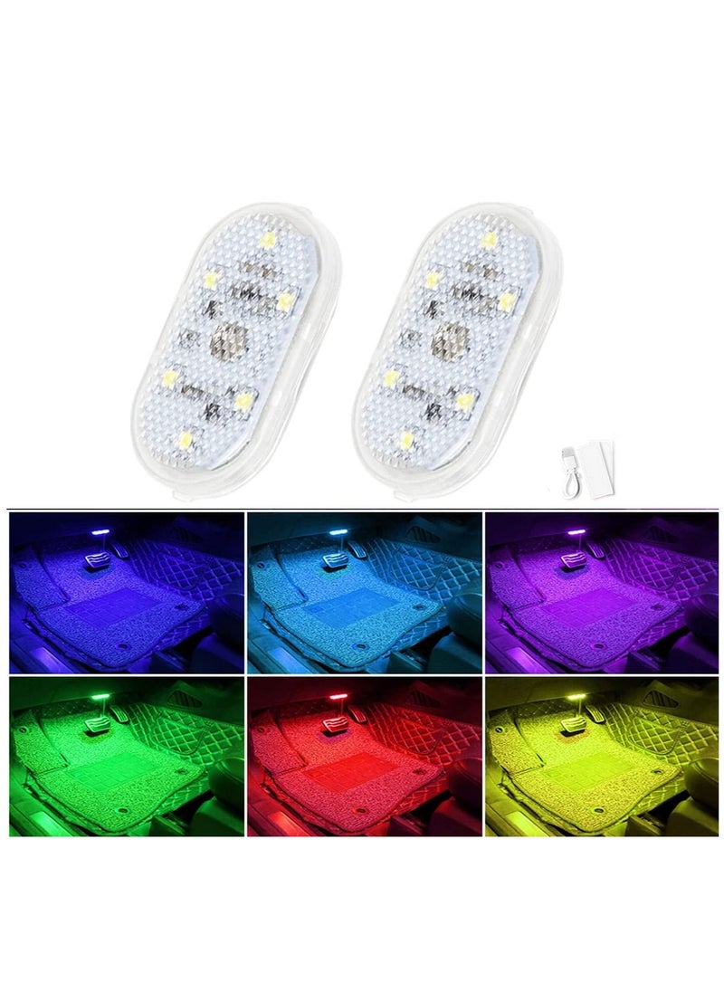 KASTWAVE قطعتان من مصابيح LED الداخلية للسيارة، 7 ألوان من مصابيح LED الداخلية للسيارة مع 6 حبات مصباح LED ساطعة، مصباح قراءة ليلي محمول لأجواء السيارة الداخلية، إضاءة قابلة لإعادة الشحن عبر USB (7 أضواء ملونة)  - Image 1