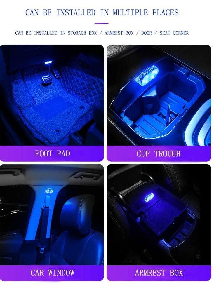 KASTWAVE قطعتان من مصابيح LED الداخلية للسيارة، 7 ألوان من مصابيح LED الداخلية للسيارة مع 6 حبات مصباح LED ساطعة، مصباح قراءة ليلي محمول لأجواء السيارة الداخلية، إضاءة قابلة لإعادة الشحن عبر USB (7 أضواء ملونة)  - Image 3