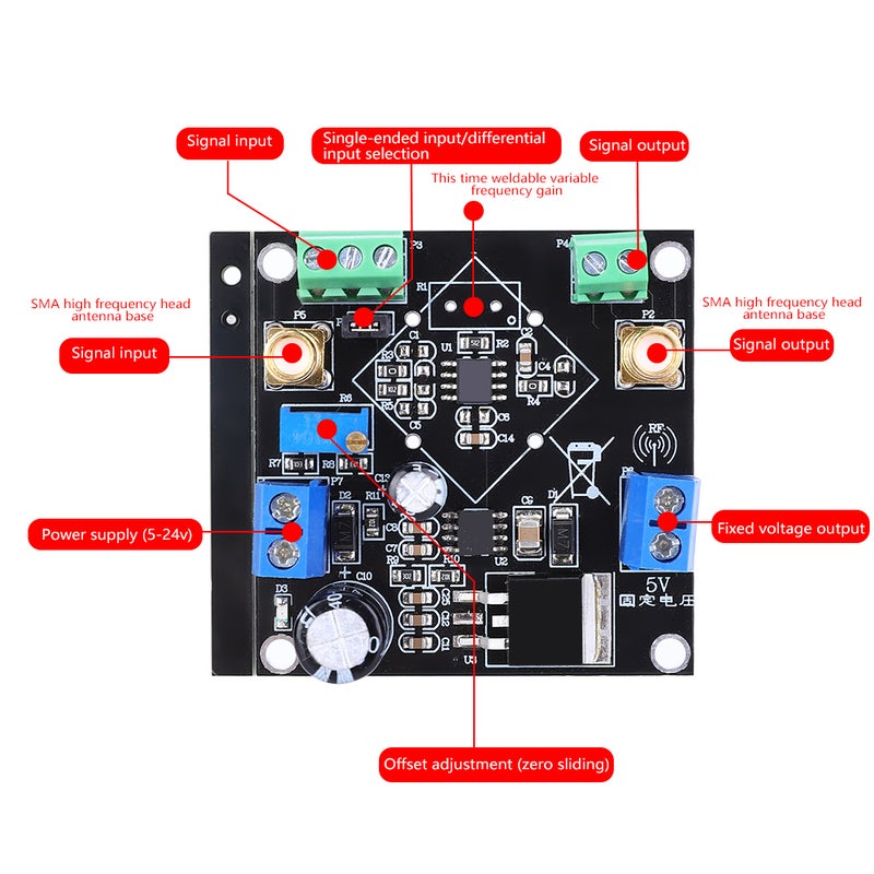 AD623 Voltage Amplifier Mini Module Adjustable Instrumentation Amplifier Single Supply Single Ended Differential Micro Signal - Image 2