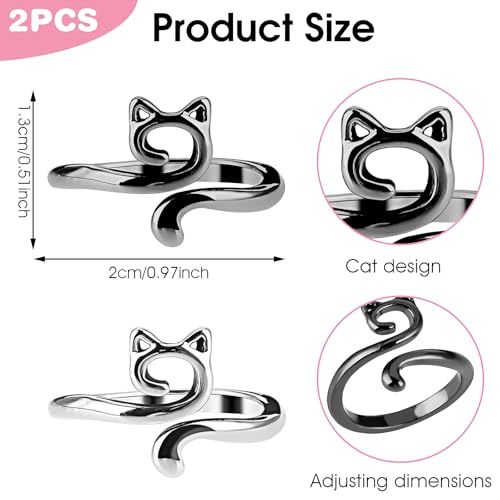 YUXIANLB 2PCS Crochet Rings for Tension Control Adjustable Yarn Guide Rings with Cute Cat Ear Design Metal Finger Hook for Faster Crocheting Knitting Accessories for Beginners Gifts for Mother Grandma - Image 2