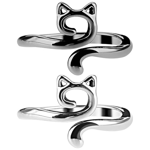 YUXIANLB 2PCS Crochet Rings for Tension Control Adjustable Yarn Guide Rings with Cute Cat Ear Design Metal Finger Hook for Faster Crocheting Knitting Accessories for Beginners Gifts for Mother Grandma - Image 1